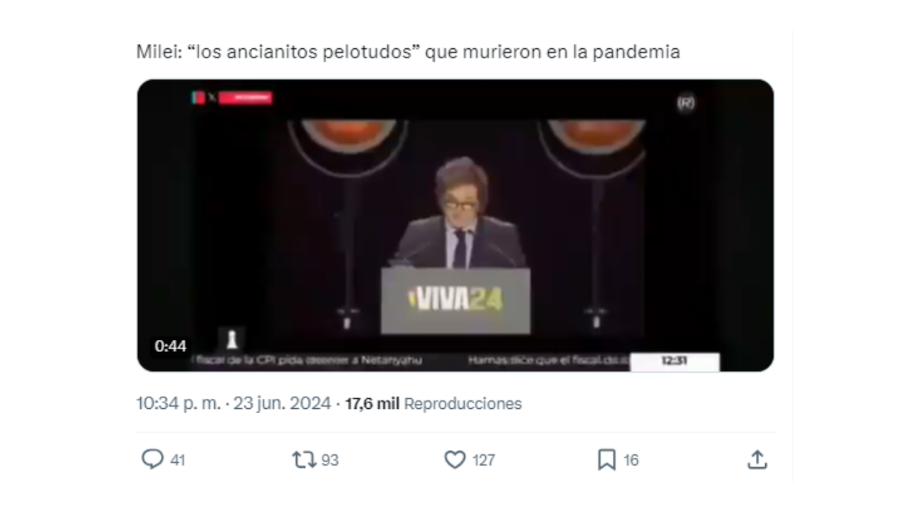 Es falso el video viral donde Javier Milei habla de las personas mayores que murieron por COVID-19 en España: el audio está editado