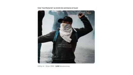 Es falso que un manifestante que tiró piedras durante la protesta por la Ley Bases tenía un buzo con una frase libertaria: la foto está editada