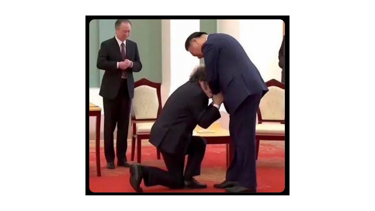No, Javier Milei no se arrodilló ante el presidente chino Xi Jinping: se trata de una imagen creada con IA