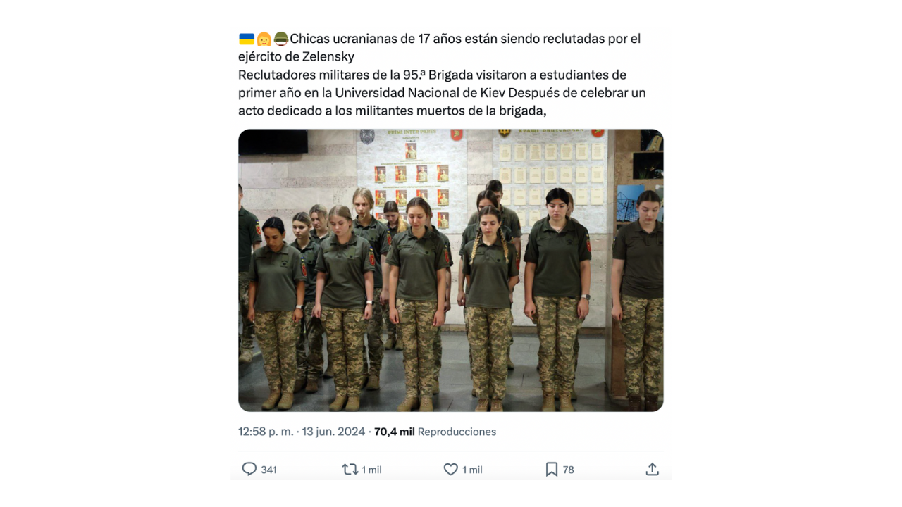 No, esta foto no muestra a "niñas ucranianas" reclutadas por el ejército para luchar contra Rusia