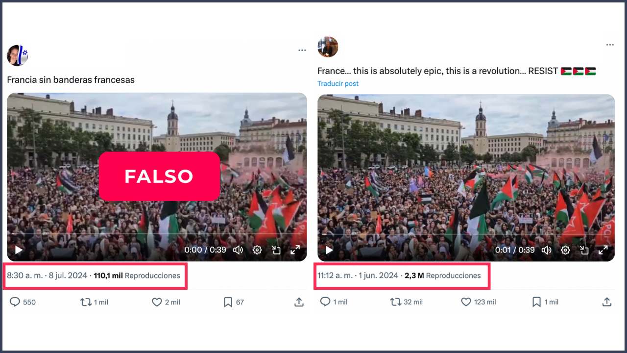 Es falso que este video con banderas palestinas corresponda a una celebración por el resultado electoral en Francia