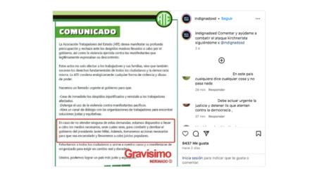 No, no es oficial este comunicado de ATE en el que supuestamente llama a “derribar el gobierno de Javier Milei”
