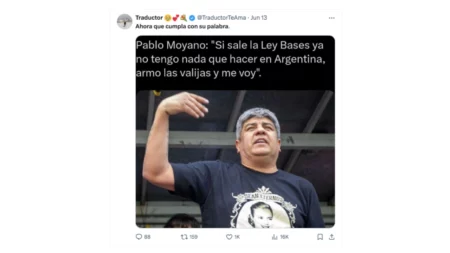 Es falsa la placa en la que Pablo Moyano dice que si se aprueba la Ley Bases se va del país