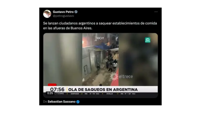 No, este video publicado por Gustavo Petro sobre saqueos en Argentina no es actual: es de 2023