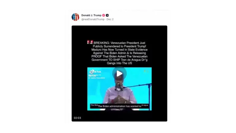 No, Maduro no dice que se rinde ante Trump en este video; fue grabado en febrero de 2025