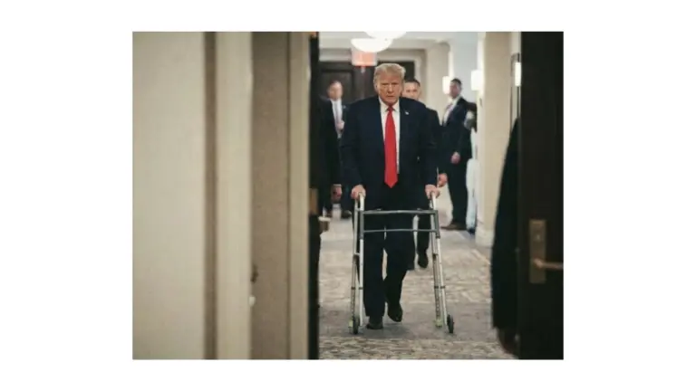 Fue creada con Inteligencia Artificial la imagen viral de Trump con una andadera