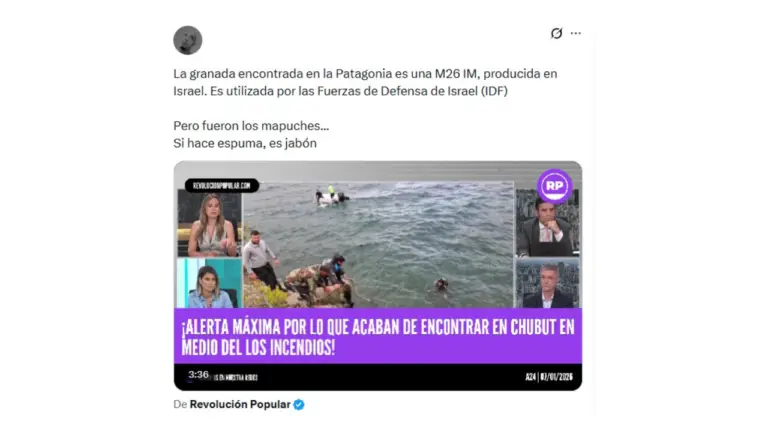 Es falso que la granada encontrada en la Patagonia en el marco de los incendios es una M26 producida en Israel: es de Fabricaciones Militares