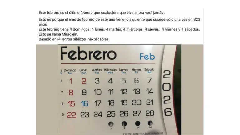 Es falso que en febrero de 2026 los días de la semana se repiten 4 veces por un fenómeno que ocurre sólo cada 823 años