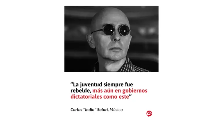 No, Crónica no publicó esta placa con una supuesta cita del Indio Solari sobre la juventud y los gobiernos dictatoriales