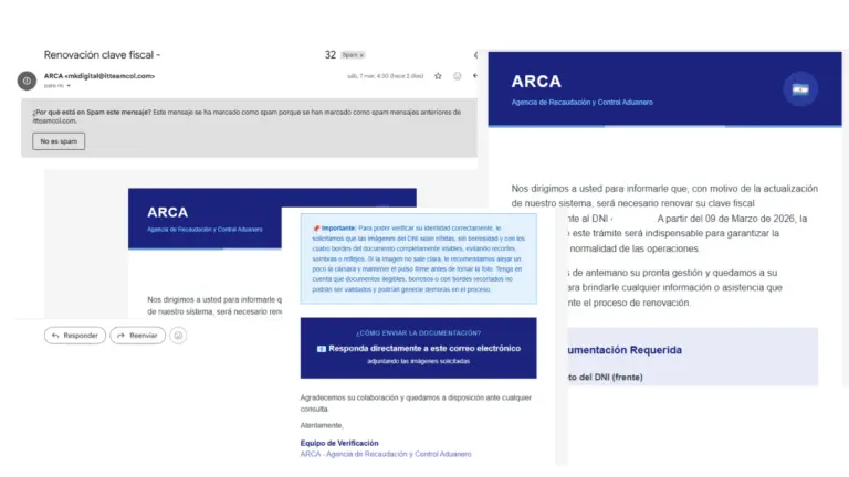 Cuidado con este mail para renovar la clave fiscal que simula ser de ARCA: se trata de una estafa