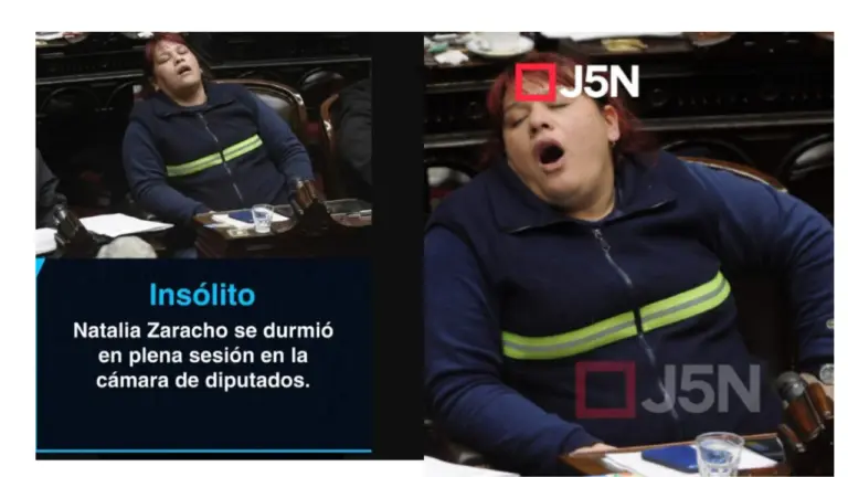 Son falsas las imágenes que muestran a Natalia Zaracho dormida en una sesión en Diputados