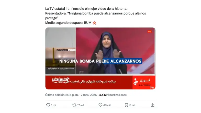 Es falso que este video muestre a una presentadora diciendo “Alá nos protege” antes de que una bomba impacte