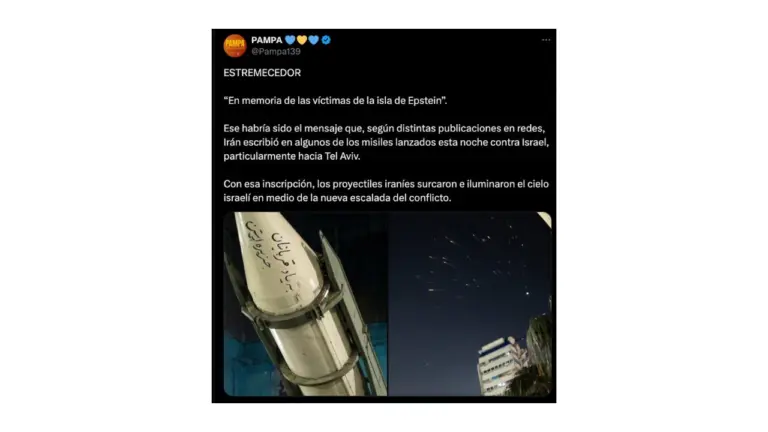 Es falsa la foto de un supuesto misil iraní con la inscripción “En memoria de las víctimas de la isla de Epstein”