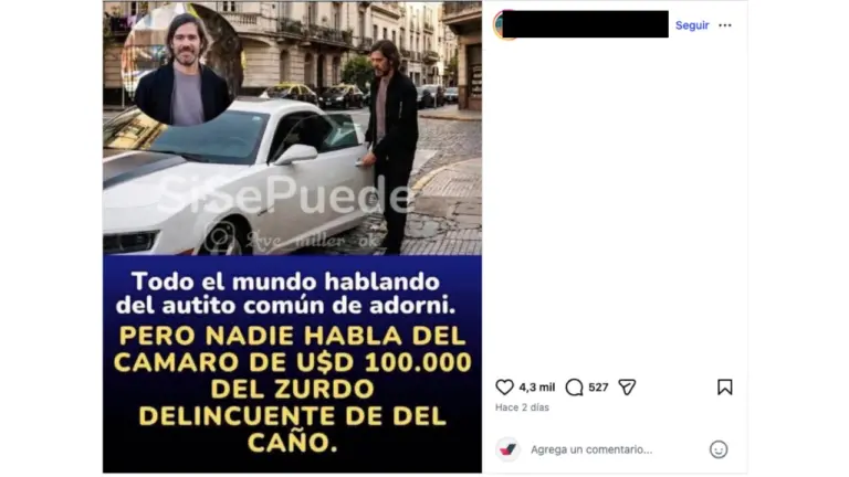 La imagen de Nicolás del Caño subiendo a un auto de US$ 100 mil es falsa