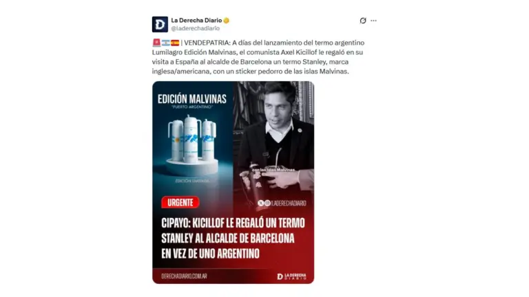 No, Kicillof no le regaló un “termo inglés” al alcalde de Barcelona