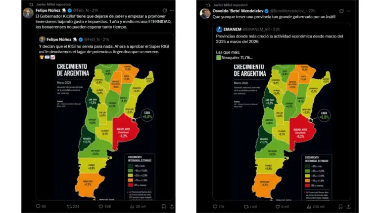 El mapa de actividad económica de las provincias que compartió Milei es falso y no pertenece al IAE