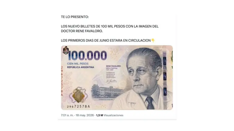 Es falso que en junio el Banco Central emitirá un billete de $ 100 mil con la imagen de René Favaloro