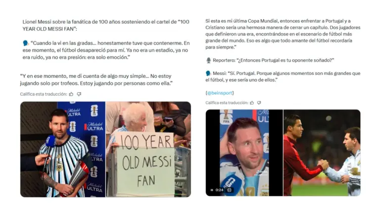 No, Messi no habló sobre su “fanática de 100 años” ni sobre soñar con enfrentar a “Portugal” en el Mundial 2026: son citas falsas