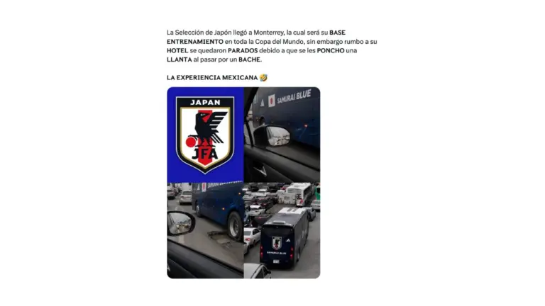 Es falso que el micro de la Selección de Japón pinchó una rueda apenas llegó a México para disputar el Mundial: la imagen está hecha con IA