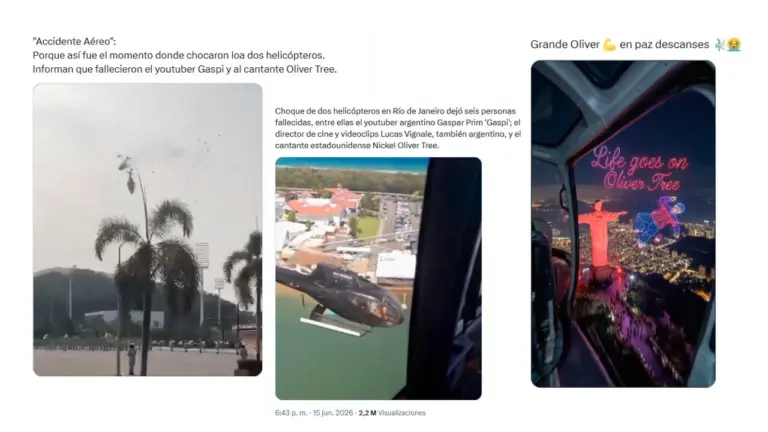 No, estos videos no son del choque de helicópteros en el que murieron Gaspi y Oliver Tree en Río de Janeiro