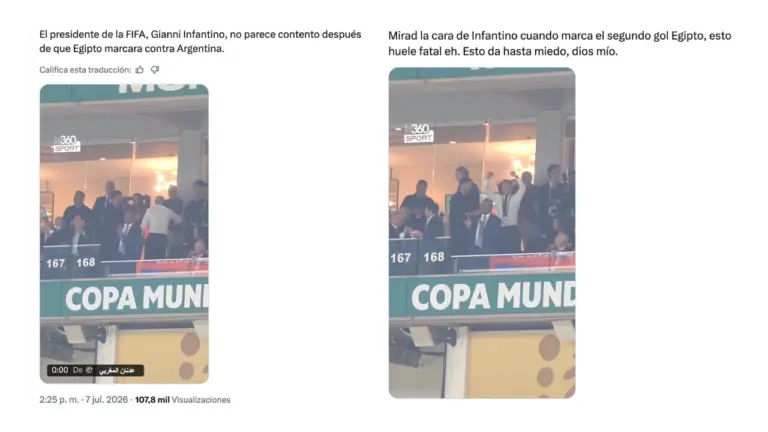 No, este video no muestra la reacción de Infantino tras el segundo gol de Egipto contra Argentina: fue grabado el 29 de junio
