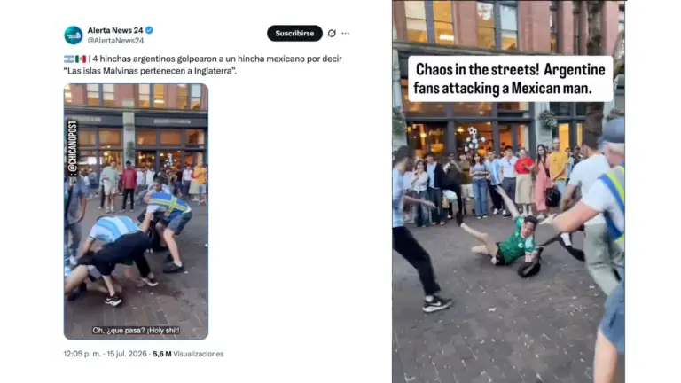 Es falso el video que muestra a hinchas argentinos golpeando a un aficionado mexicano en el Mundial 2026: está hecho con IA