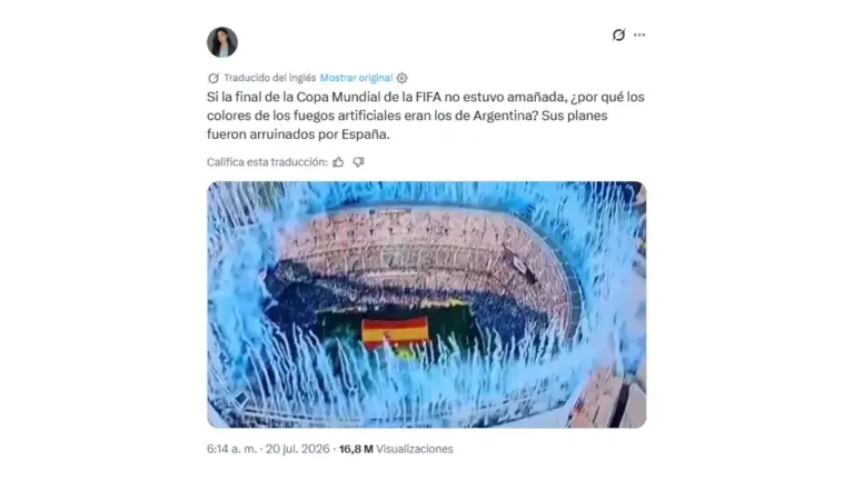 Es falso que los fuegos artificiales de la final del Mundial 2026 tenían los “colores de Argentina”