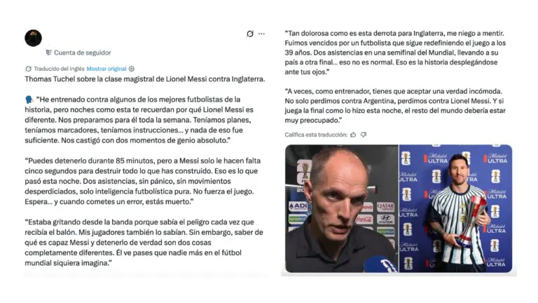 No, el DT de Inglaterra no dijo que Messi dio “una clase magistral” tras la victoria de Argentina en la semifinal del Mundial 2026