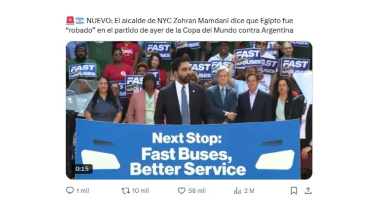 Es verdadero que el alcalde de Nueva York, Zohan Mamdani, dijo que “a Egipto le robaron” en el partido contra Argentina