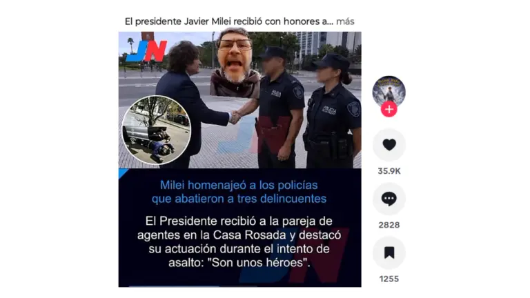 Este falso homenaje de Milei a policías fue publicado por una cuenta parodia