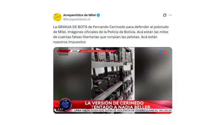 No, este video de una granja de bots no corresponde al allanamiento a una de las propiedades de Fernando Cerimedo