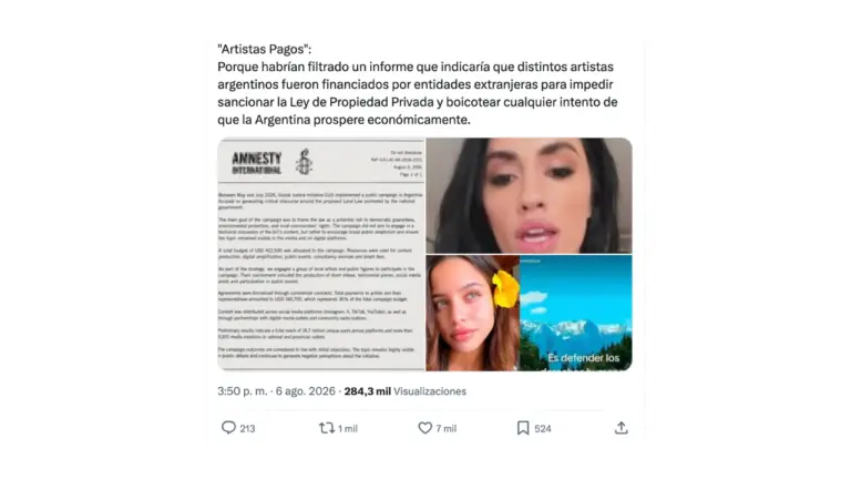 Es falso el documento con el que se afirma que Amnistía Internacional les pagó a artistas para que se pronunciaran contra la Ley de Propiedad Privada