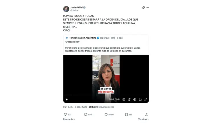 Milei denunció un video sobre despidos en el Banco Hipotecario: está hecho con IA pero el conflicto es real