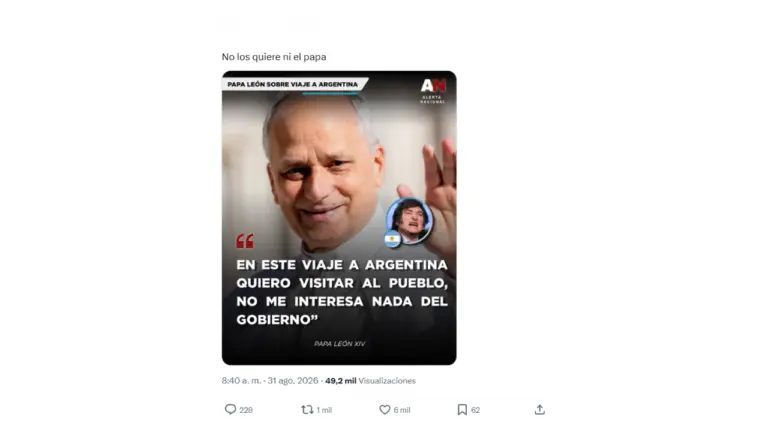 Es falso que León XIV haya dicho que, durante su visita en noviembre no le interesa nada del gobierno de Milei