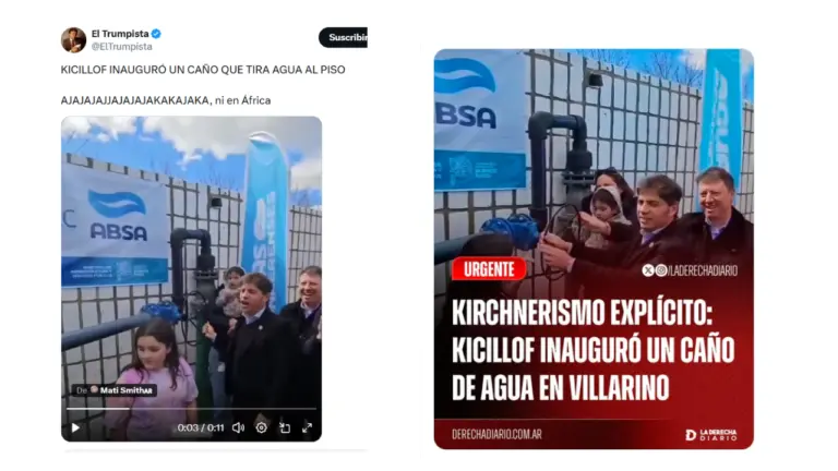 Es falso que Kicillof haya inaugurado “un caño que tira agua al piso”: el acto fue por un acueducto de 16 kilómetros