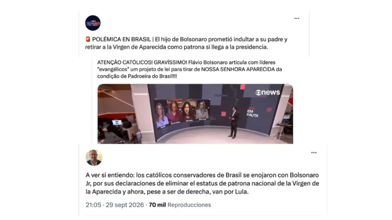 Flávio Bolsonaro no dijo que le quitaría el título de patrona de Brasil a la Virgen de Aparecida en el caso de ganar las elecciones