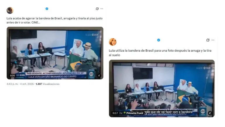 Es falso que Lula da Silva tiró la bandera brasileña al suelo después de votar en las elecciones 2026