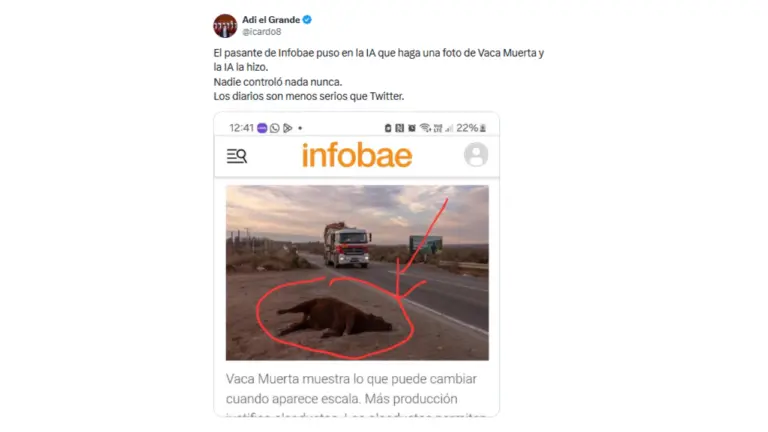 La foto de una vaca muerta publicada por Infobae no fue hecha con inteligencia artificial