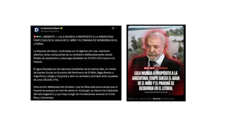 La apertura de la represa Itaipú se debe a las lluvias y no prueba que Lula da Silva quiera inundar Argentina